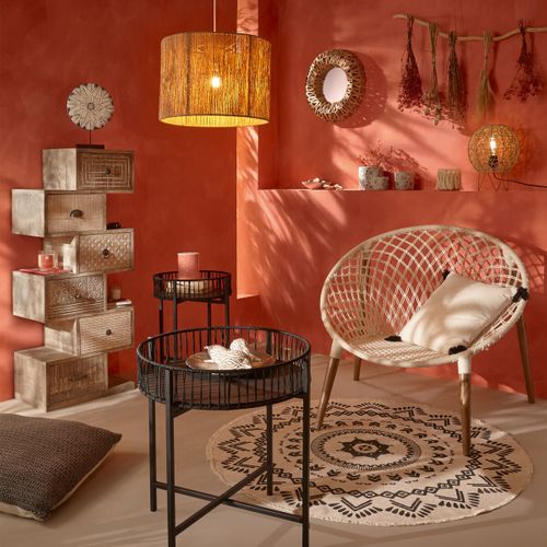 Lampe à Poser Corde Naturel Pied En Métal  D 26 Cm