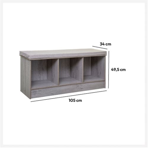 Banc Rangement 3 Cases Effet Chêne Gris L 105 Cm