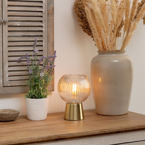 Lampe à Poser En Verre Déco Et Base En Métal H 19.5 Cm