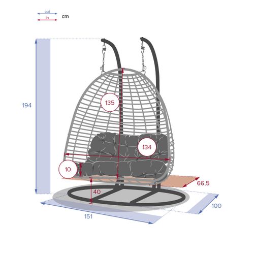 Fauteuil Suspendu Design Rotin Ajar - 2 Places - Gris