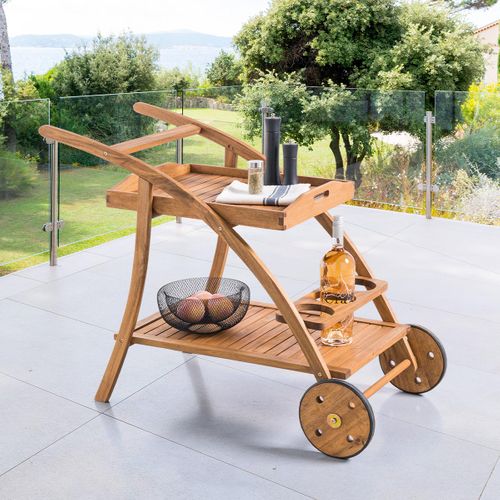 Desserte De Jardin En Bois à Roulettes Tiwi - L. 105 X H. 78 Cm - Beige