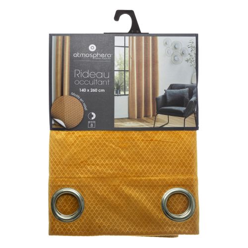 Rideau à Oeillets Occultant En Velours Ocre Motif En Relief 140 X 260 Cm