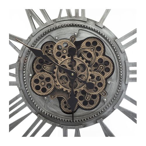 Pendule Murale En Métal Gris Avec Mécanisme Apparent 80 X 80 Cm