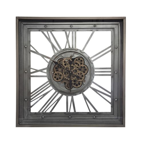 Pendule Murale En Métal Gris Avec Mécanisme Apparent 80 X 80 Cm