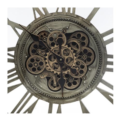Pendule Murale Mécanisme Apparent En Métal Aspect Vieilli D 80 Cm