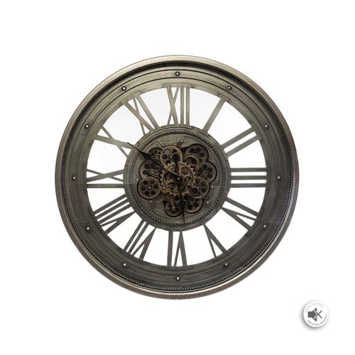 Pendule Murale Mécanisme Apparent En Métal Aspect Vieilli D 80 Cm