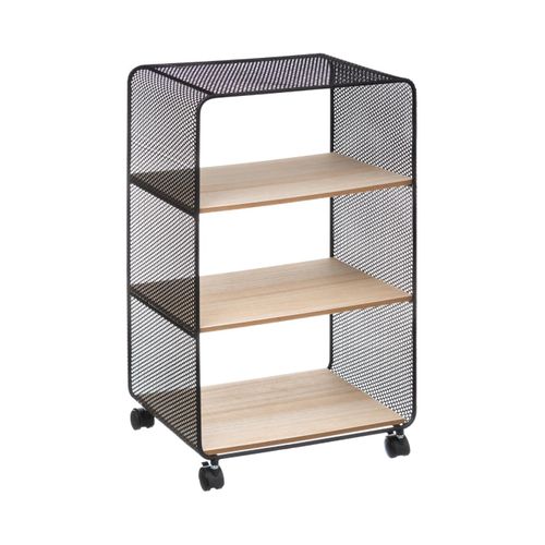 Étagère 3 Cases Sur Roues En Métal Et Bois H 73 Cm
