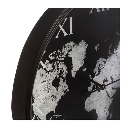Pendule Murale Silencieuse Monde En Métal Noir Et Blanc D 57 Cm