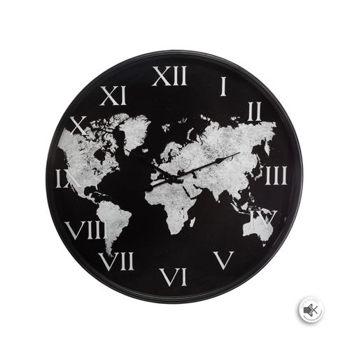 Pendule Murale Silencieuse Monde En Métal Noir Et Blanc D 57 Cm