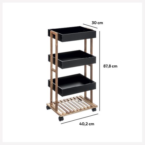 Desserte Roulante 4 Niveaux En Bambou Et Bois Noir H 87 Cm