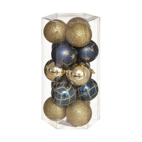 Déco De Sapin Lot De 15 Boules De Noël D 5 Cm - Or Et Bleu