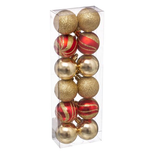 Déco De Sapin Lot De 12 Boules De Noël D 4 Cm - Rouge Et Or