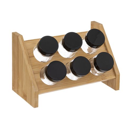 Support à Épices En Bambou Avec 6 Pots En Verre