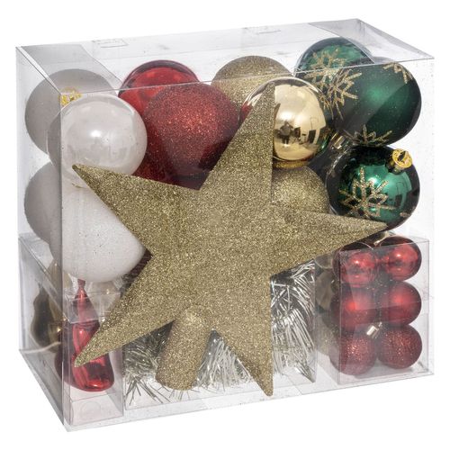 Coffrets Décoration Sapin De Noël 44 Pièces - Vert, Rouge, Blanc Et Doré