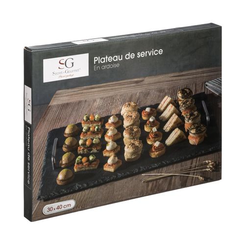 Lot De 3 Plateaux De Service En Ardoise Naturelle - 30x30 Cm, Avec Patins Antidérapants, Pour Buffet, Sushis, Fromage