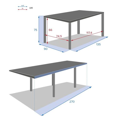 Table Rectangulaire Ext. Verre Piazza 10 P. Graphite Hespéride