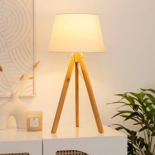 Lampe à Poser Pied En Bambou Et Abat-jour Blanc H 55 Cm