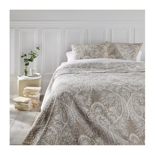 Dessus De Lit Beige Lin Motif Arabesque 240 X 260 Avec 2 Taies