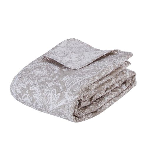 Dessus De Lit Beige Lin Motif Arabesque 240 X 260 Avec 2 Taies