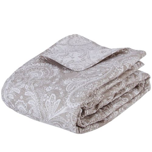 Dessus De Lit Beige Lin Motif Arabesque 240 X 260 Avec 2 Taies