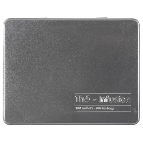 Boîte à Thé et Infusions En Métal Noir Déco Relief Argent