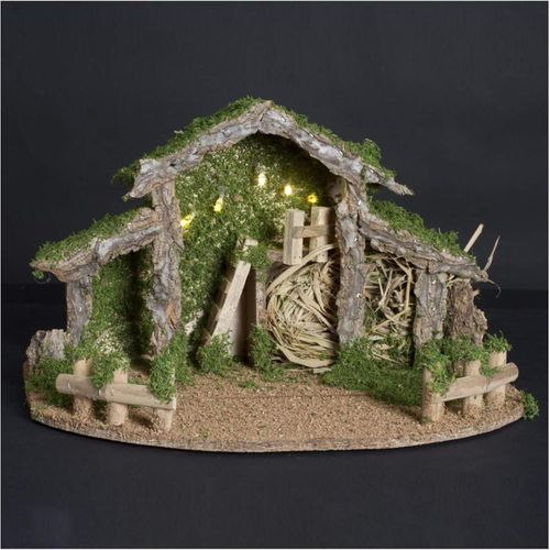 Crèche De Noël Lumineuse "led" 38cm Vert et Beige