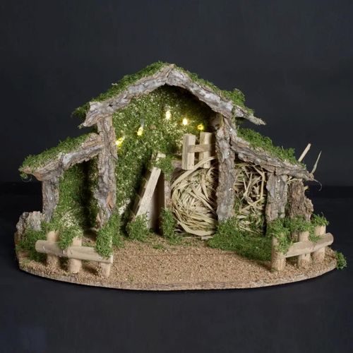 Crèche De Noël Lumineuse "led" 38cm Vert et Beige