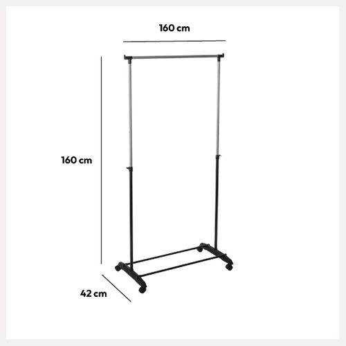 Penderie Portant à Vêtements Réglable Sur Roulette - H. 160 Cm - Gris Et Noir