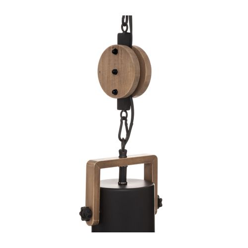 Luminaire Suspension En Métal Noir Et Bois D 23 Cm