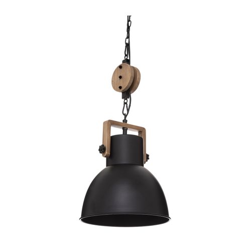 Luminaire Suspension En Métal Noir Et Bois D 23 Cm