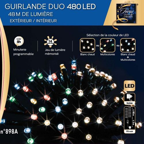 Guirlande Extérieur Noël 480 LED Multicolores/blanc Chaud Programmable