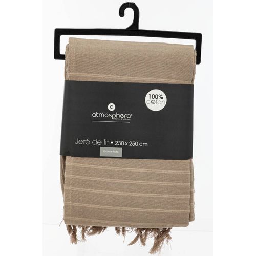 Jeté De Lit En Coton Beige Lin 230 X 250 Cm