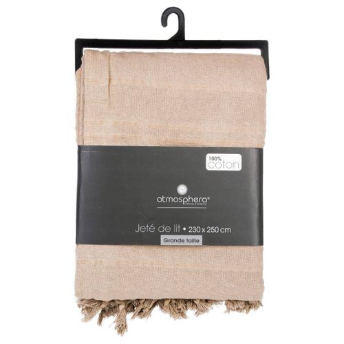 Jeté De Lit En Coton Beige Lin 230 X 250 Cm