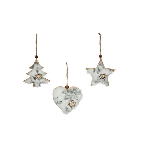 Déco De Sapin Lot De 3 Formes Coeur Etoile Sapin En Bois Avec Fourrure Et Flocon