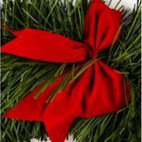 Guirlande De Noël Boa Large 20 Cm Vert Avec Noeuds Rouge Longueur 2.7 Mètres