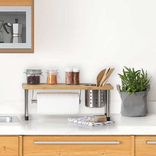 Étagère Multi-usage En Bambou Et Acier Inoxydable L 55 Cm