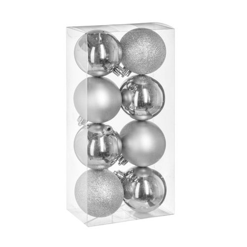 Déco De Sapin Lot De 8 Boules De Noël D 7 Cm - Argent