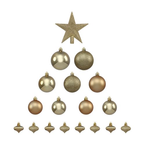 Déco De Sapin De Noël Kit De 18 Pièces Boules Et Cimier - Or