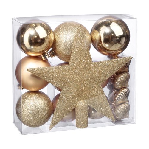 Déco De Sapin De Noël Kit De 18 Pièces Boules Et Cimier - Or