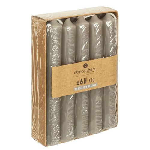 Lot De 10 Bougies Bâtons Gris H 16 Cm