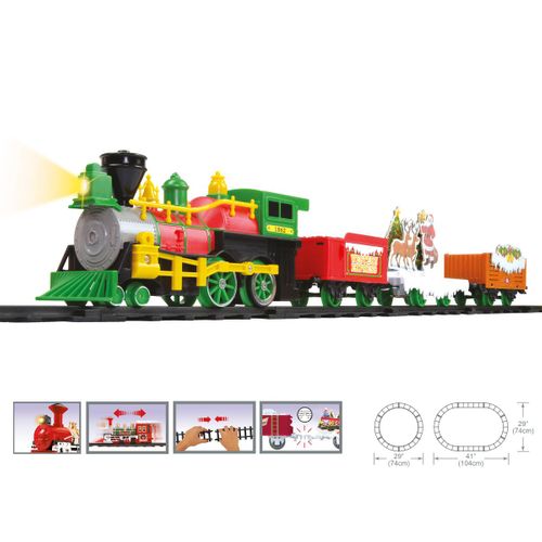 Coffret 16 Pièces Train Électrique Noël - Locomotive , 12 Rails Et 3 Wagons
