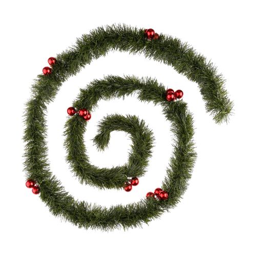 Guirlande De Noël Large 10 Cm Vert Avec Déco Rouge Longueur 2.7 Mètres