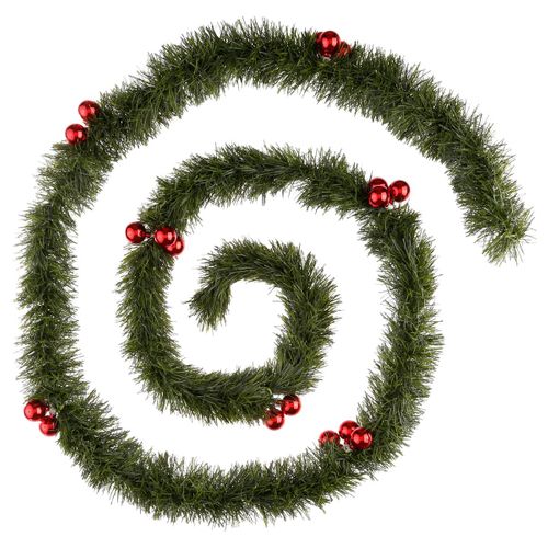 Guirlande De Noël Large 10 Cm Vert Avec Déco Rouge Longueur 2.7 Mètres