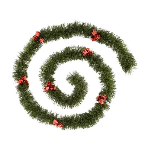 Guirlande De Noël Large 10 Cm Vert Avec Déco Rouge Longueur 2.7 Mètres