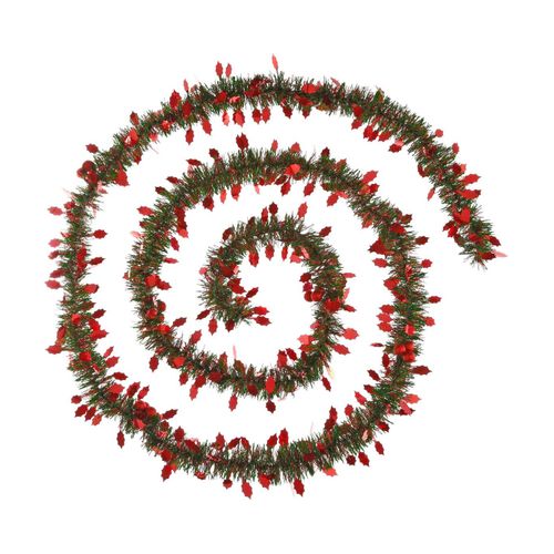 Guirlande De Noël Large 10 Cm Vert Avec Déco Rouge Longueur 2.7 Mètres