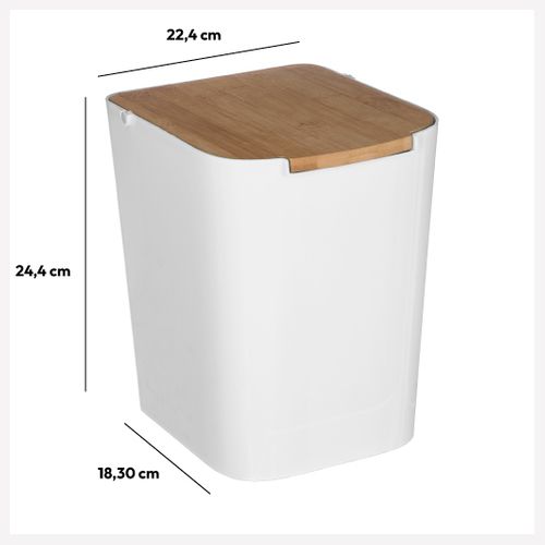 Poubelle De Salle De Bain Blanche 5l Couvercle En Bambou
