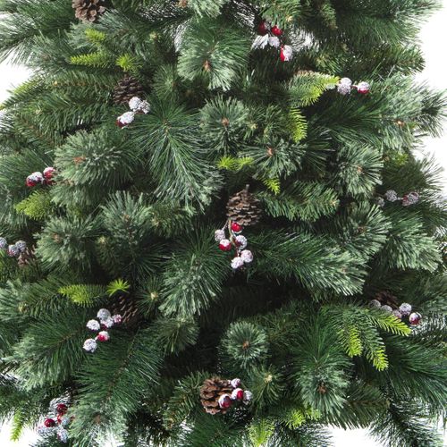 Sapin De Noël Artificiel Vert Avec Pommes De Pin Et Baies Rouges H 210 Cm