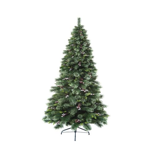 Sapin De Noël Artificiel Vert Avec Pommes De Pin Et Baies Rouges H 210 Cm