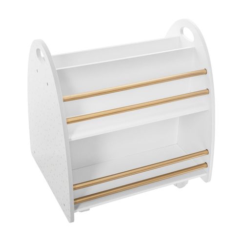 Bibliothèque Enfant Blanche et Dorée Basse Double Face Et À Roulettes