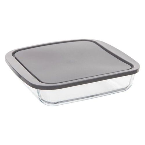 Plat carré 22 cm en verre  avec couvercle gris